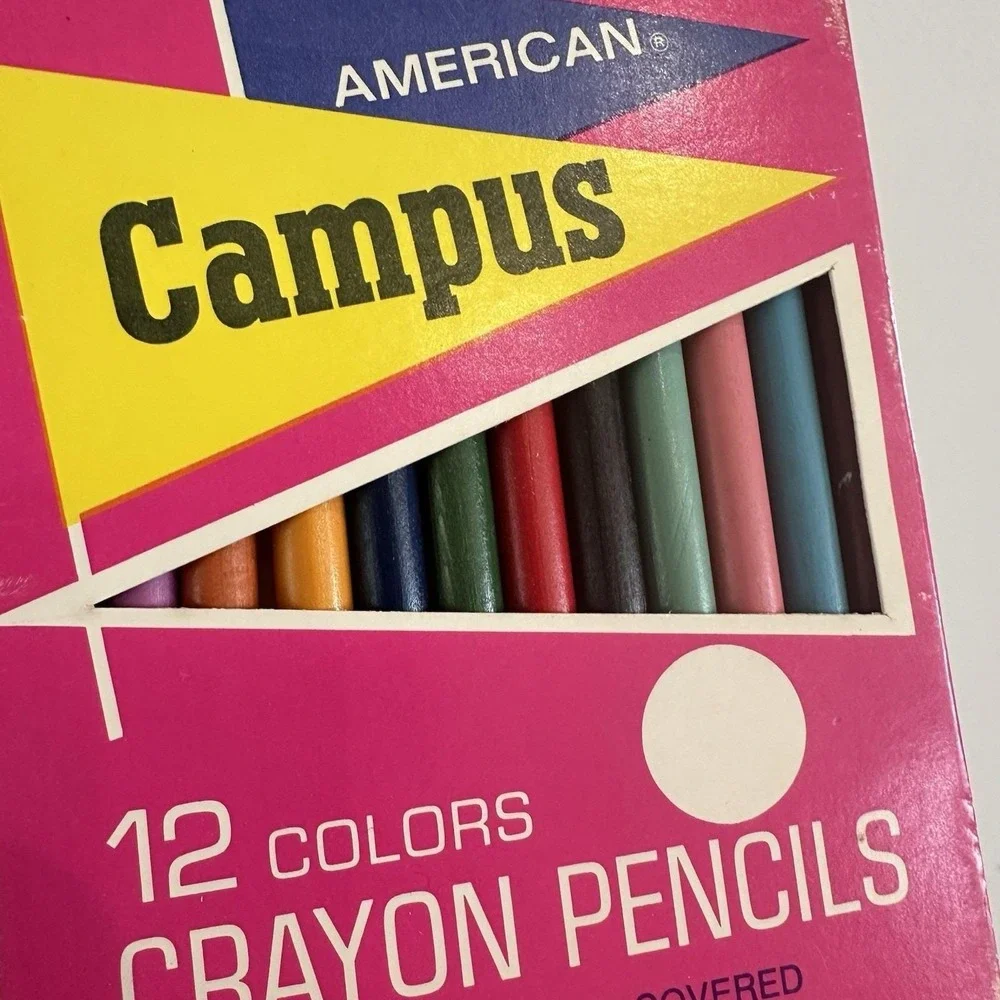 Vintage Crayon Colored Pencils American Campus 12 In Box Wood Covered‎ USA 4.5